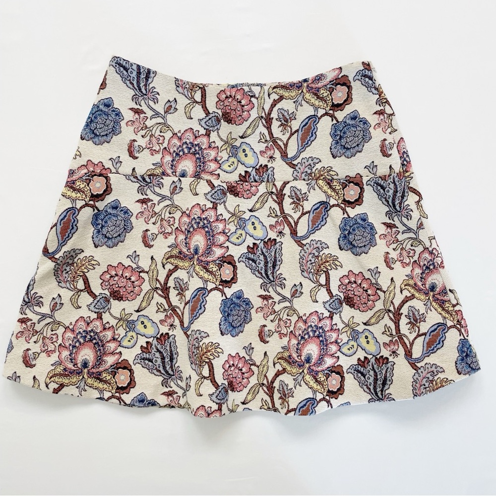 LOFT Drop Waist Skirt Size 6P Tapestry Victorian Lined Short Floral